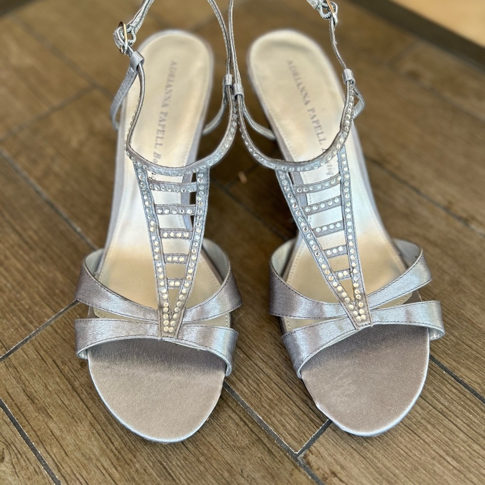 Adrianna Papell Women's Silver Strappy Sandals/Heels, Size 10, Formal Ready!